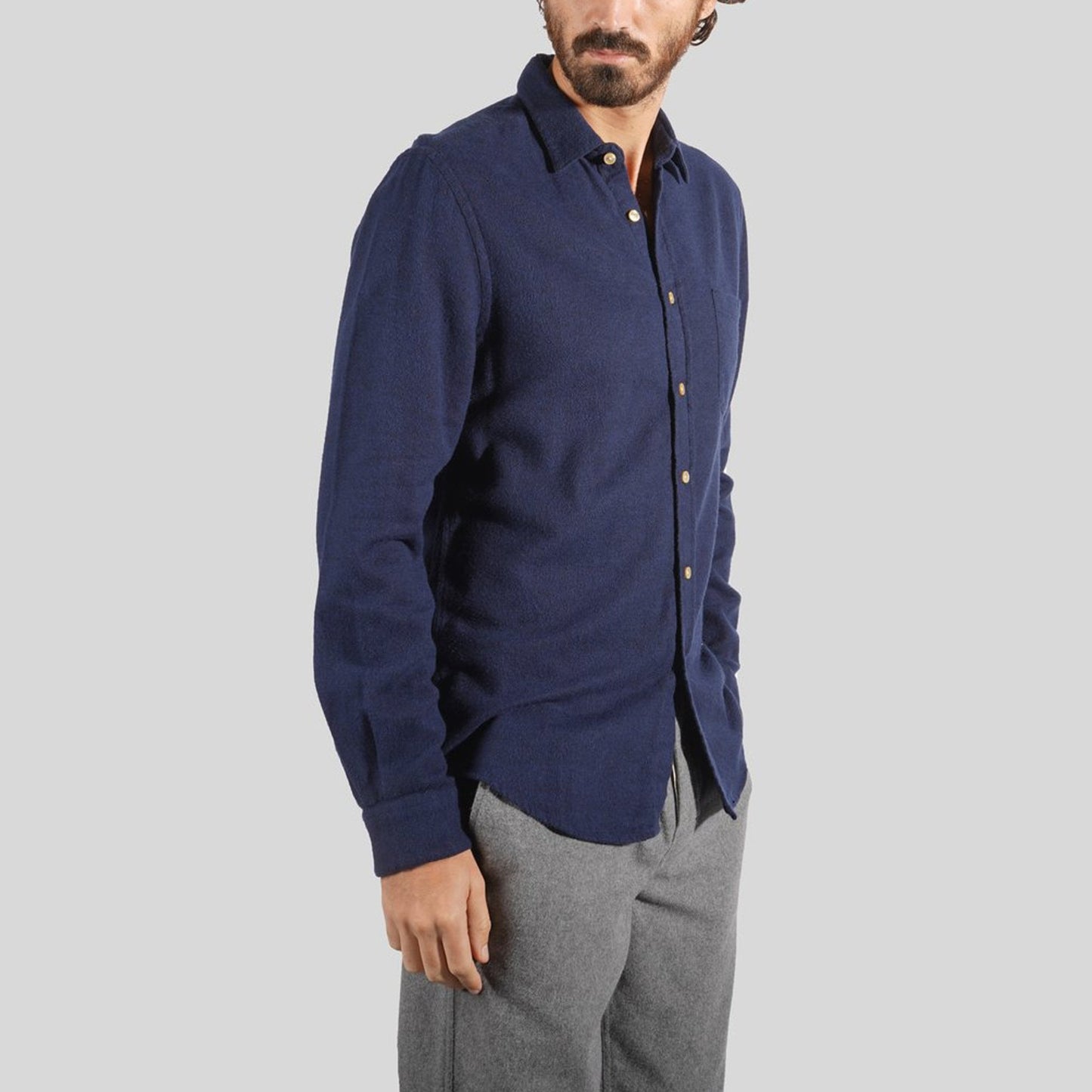 - Teca - Flannel Pocket Shirt - Navy