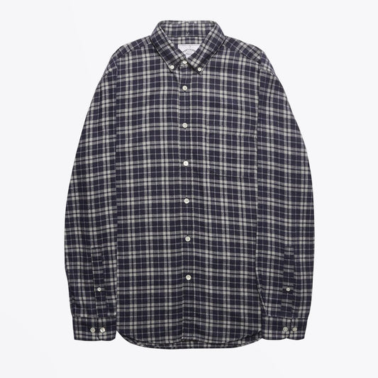 - Cotton Checked Shirt - Navy