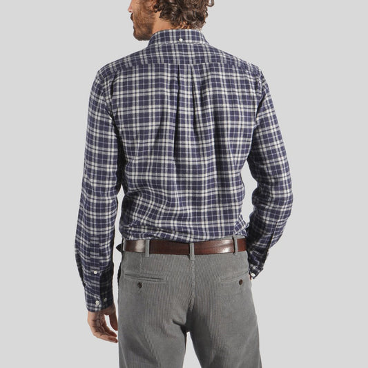 - Cotton Checked Shirt - Navy