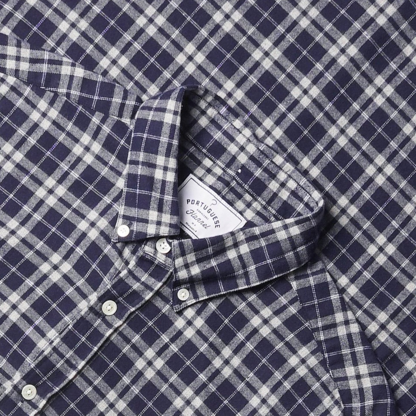 - Cotton Checked Shirt - Navy