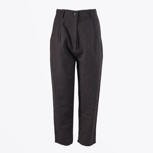 Mony - Pinstripe Trousers - Black/Caramel