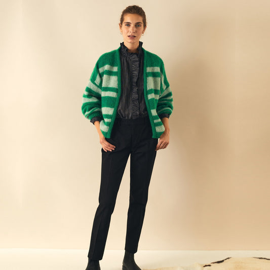 Knit Striped Cardigan - Green