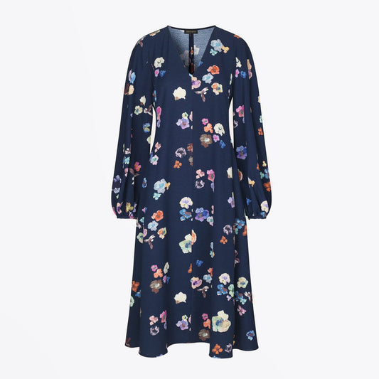 - Rosen - Floral A-line Midi Dress - Navy/Multi