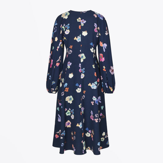 - Rosen - Floral A-line Midi Dress - Navy/Multi