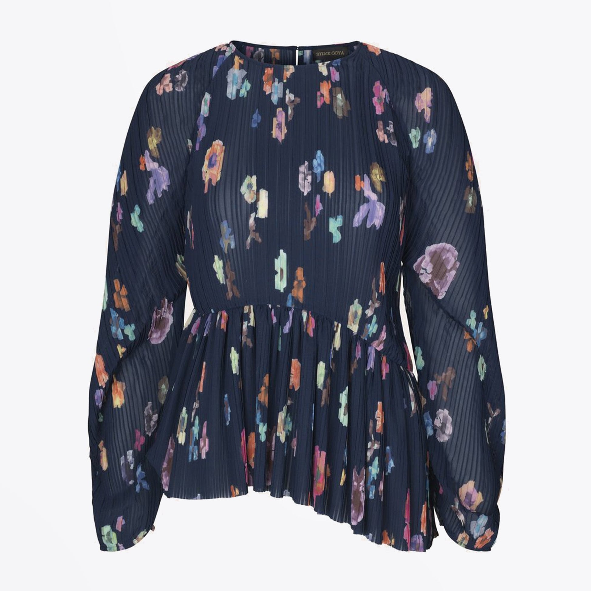 Stine Luni - Pleated Floral Blouse - Navy/Multi