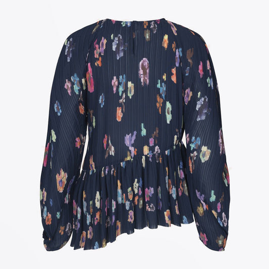 Luni - Pleated Floral Blouse - Navy/Multi
