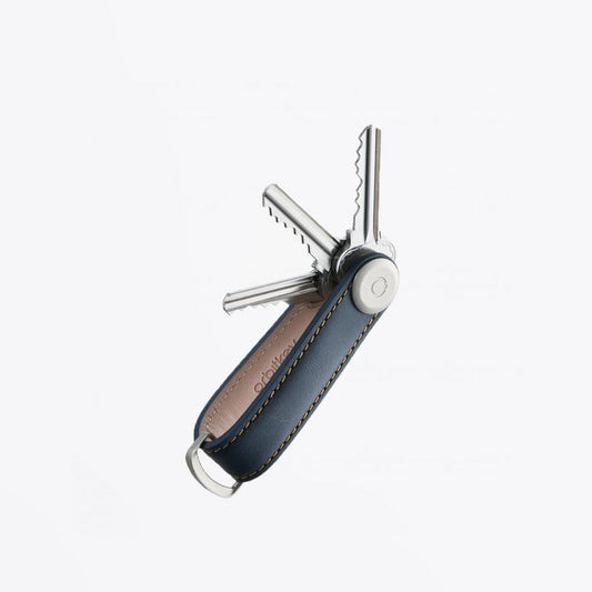 - Smooth Leather Key Organiser - Navy/Tan