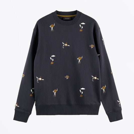- Embroidered Crewneck Sweater - Navy