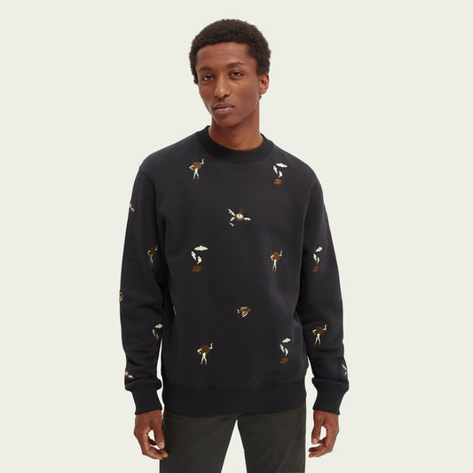 - Embroidered Crewneck Sweater - Navy