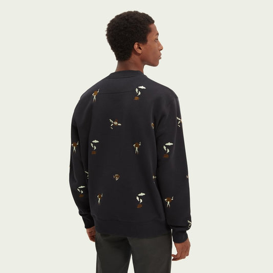 - Embroidered Crewneck Sweater - Navy