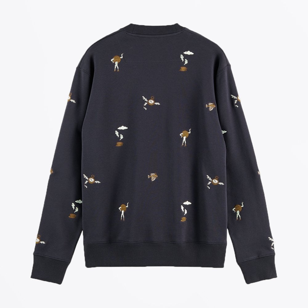 - Embroidered Crewneck Sweater - Navy