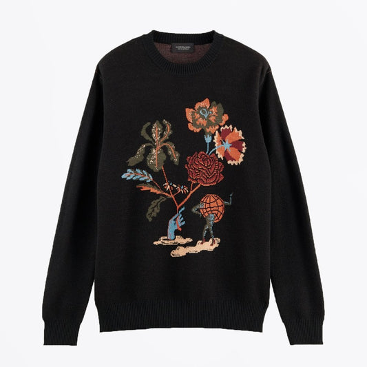Intarsia Graphic Sweater - Black