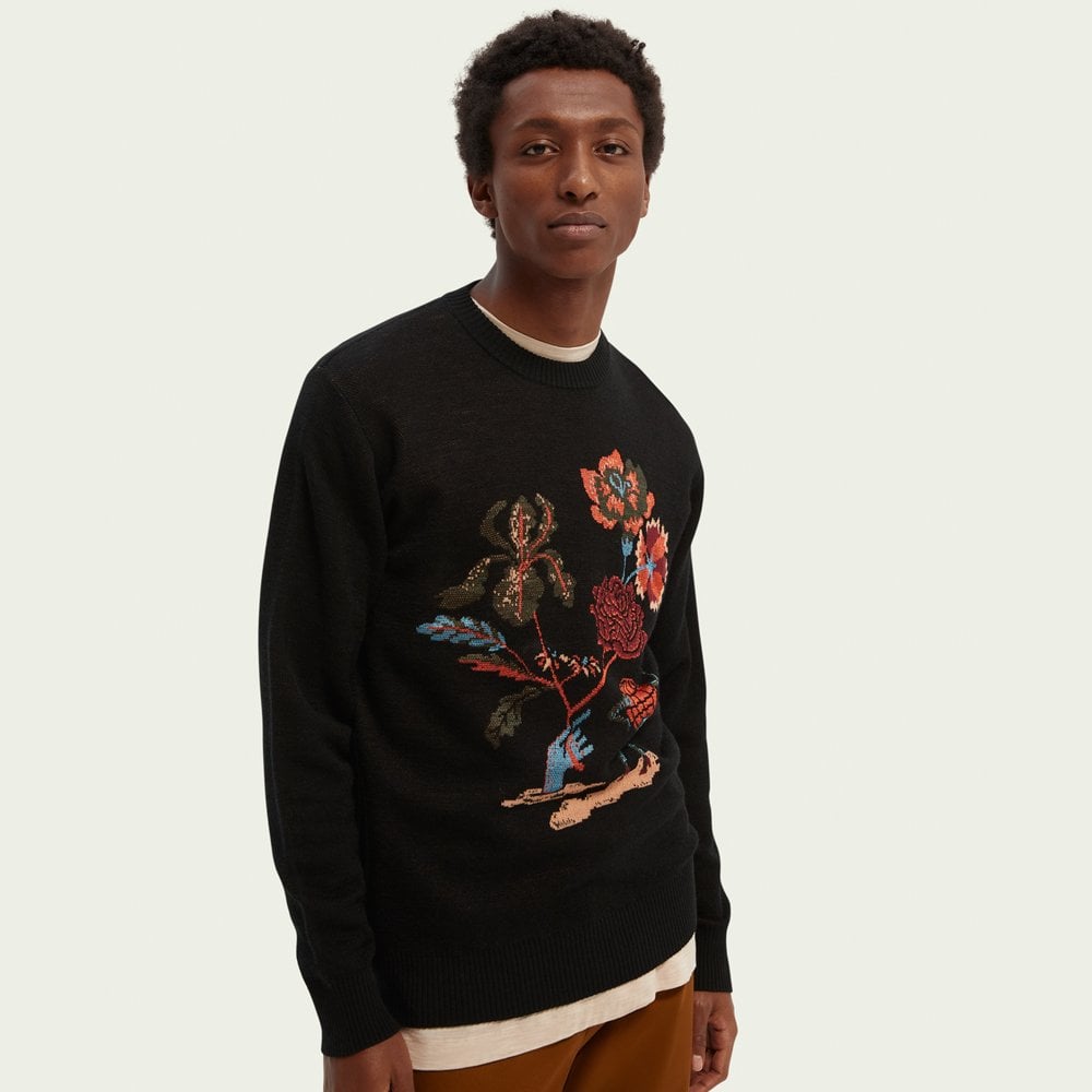 Intarsia Graphic Sweater - Black
