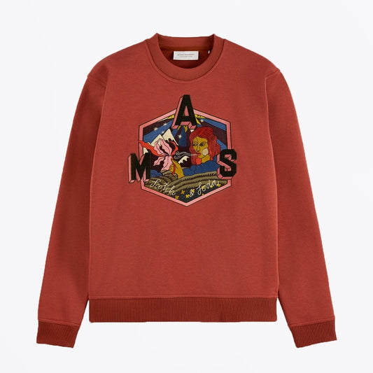 - Embroidered Graphic Sweater - Red