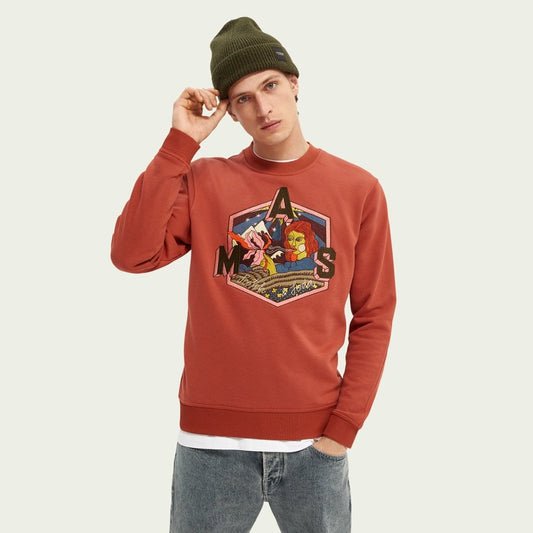 - Embroidered Graphic Sweater - Red