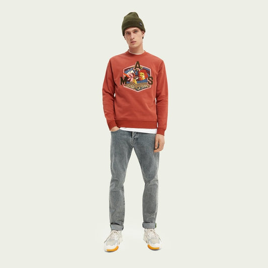 - Embroidered Graphic Sweater - Red