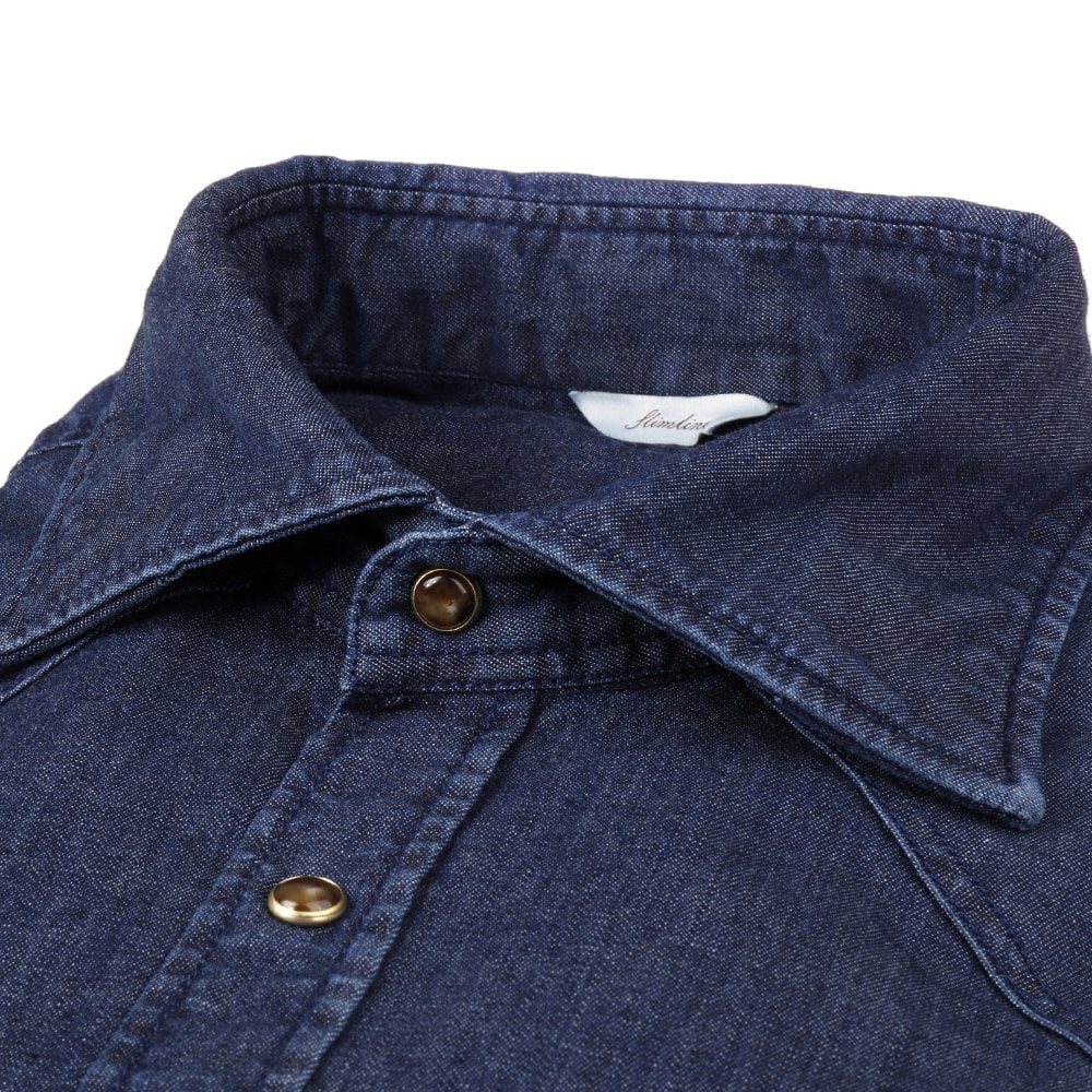 - Slimline Pocket Denim Shirt - Blue