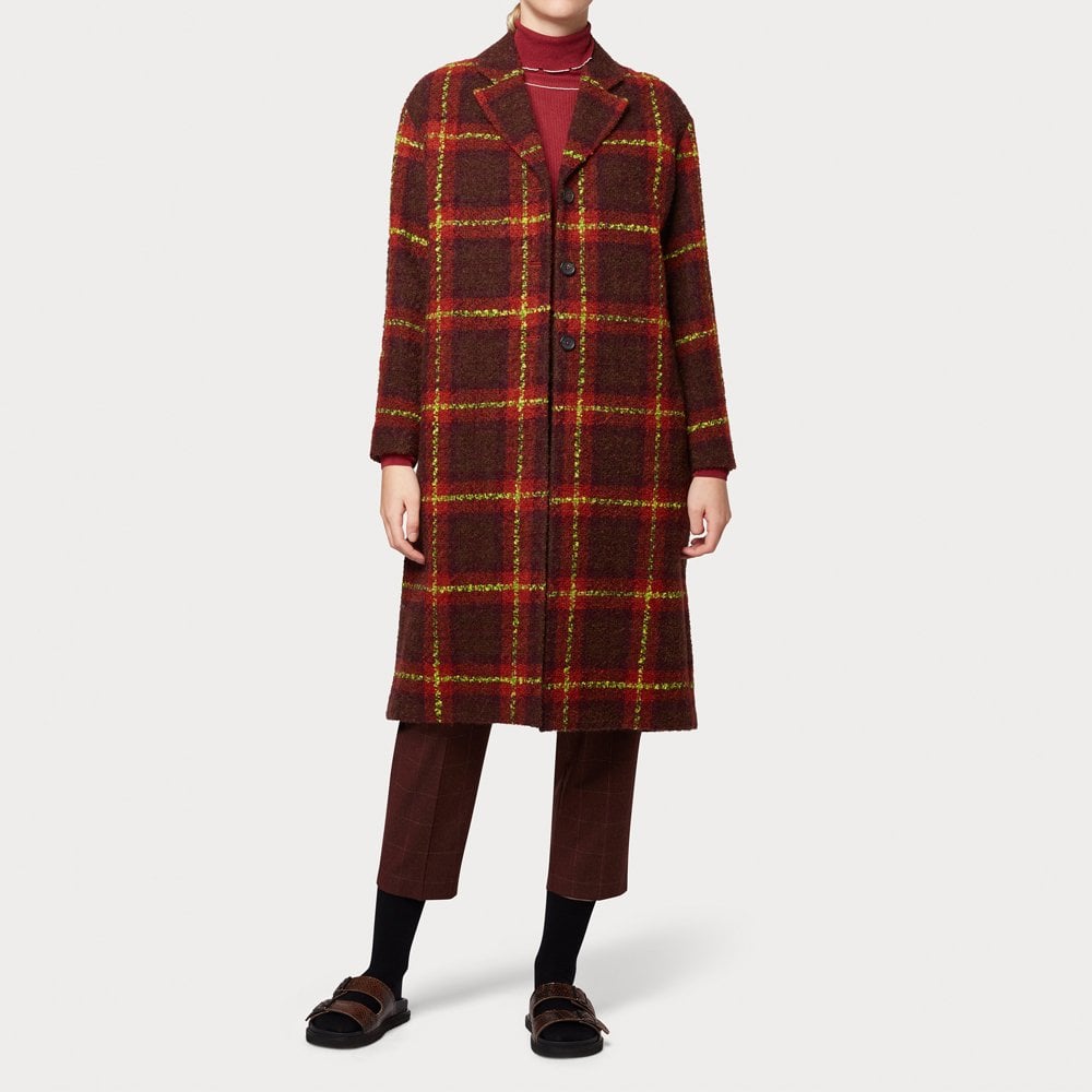 - Checked Bouclé Coat - Brown/Multi