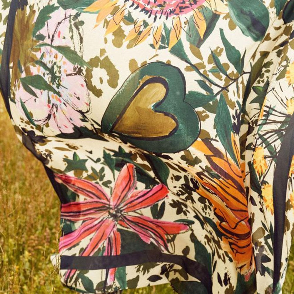 Pom Flower Love Print Shawl - Multi