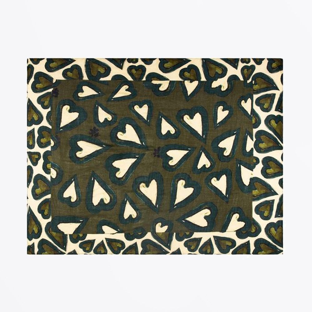 Pom Heart Print Shawl - Khaki Green
