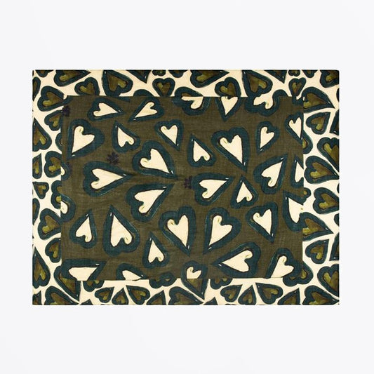 Heart Print Shawl - Khaki Green