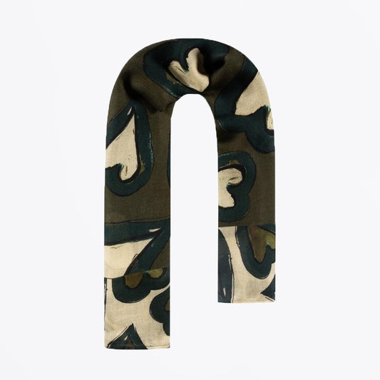 Heart Print Shawl - Khaki Green