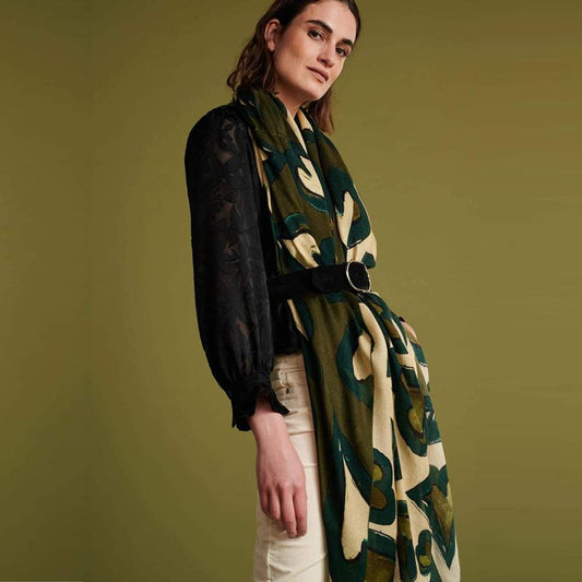 Heart Print Shawl - Khaki Green