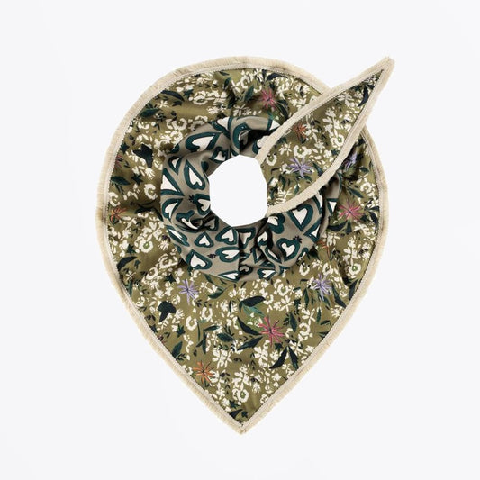 Floral and Heart Print Shawl - Green/Multi