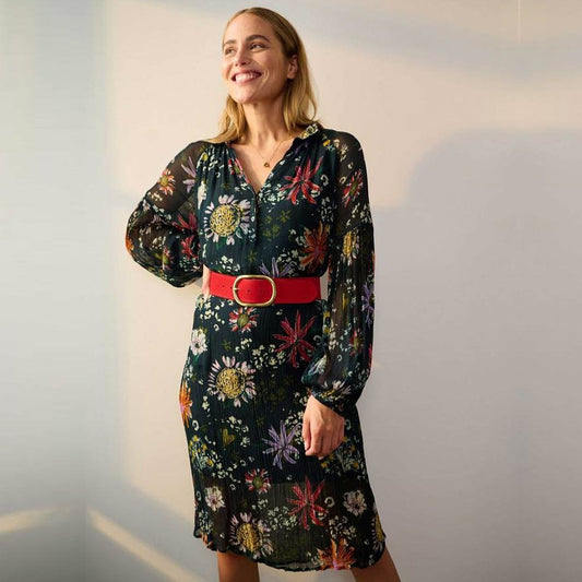 - Floral Print Dress - Black/Multi