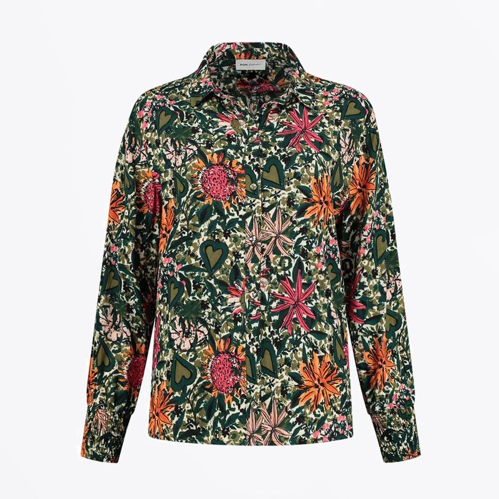 Pom - Floral and Heart Print Blouse - Multi