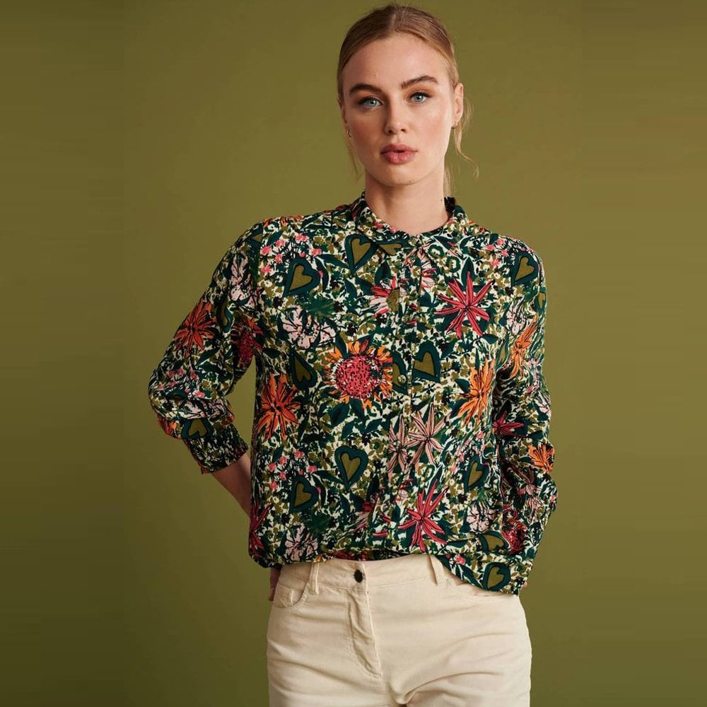Pom - Floral and Heart Print Blouse - Multi