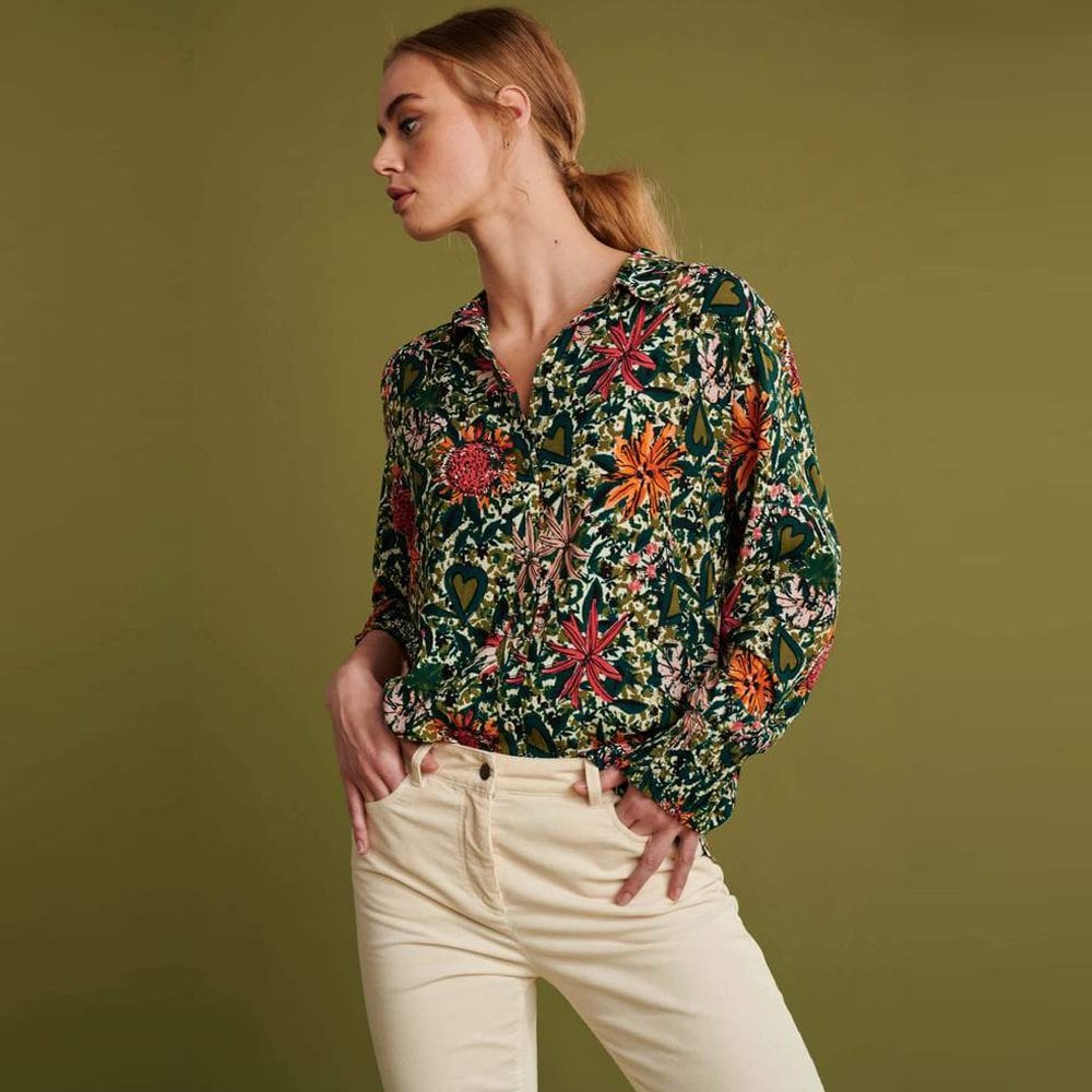 Pom - Floral and Heart Print Blouse - Multi