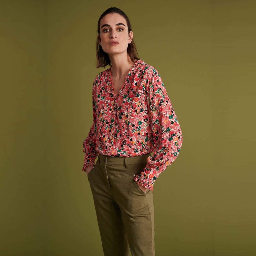 - Abstract Floral Print Blouse - Pink/Multi