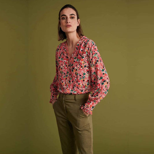 - Abstract Floral Print Blouse - Pink/Multi