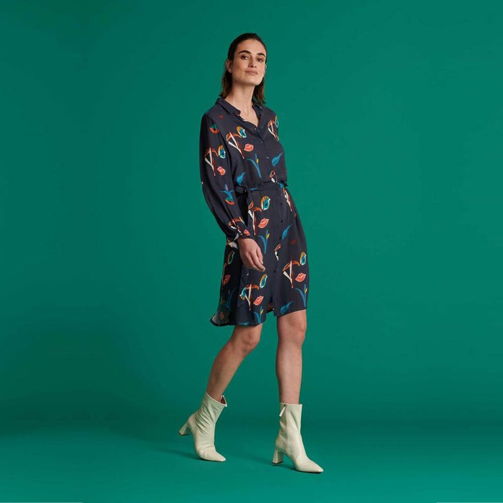 - 'Winks and Kisses' Print Dress - Dark Blue