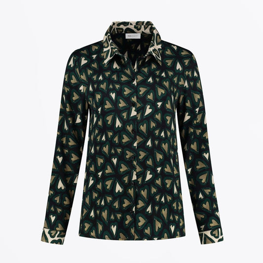 Heart Print Blouse - Black/Green