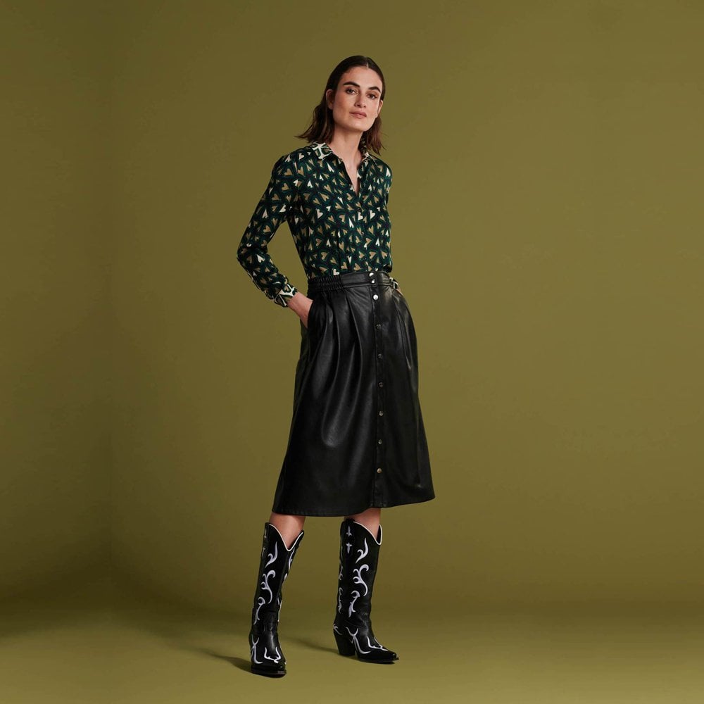 Heart Print Blouse - Black/Green