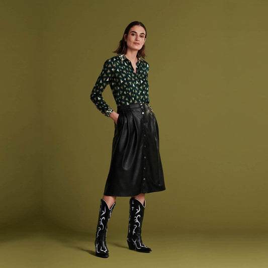 Heart Print Blouse - Black/Green