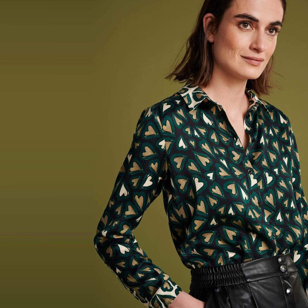 Heart Print Blouse - Black/Green