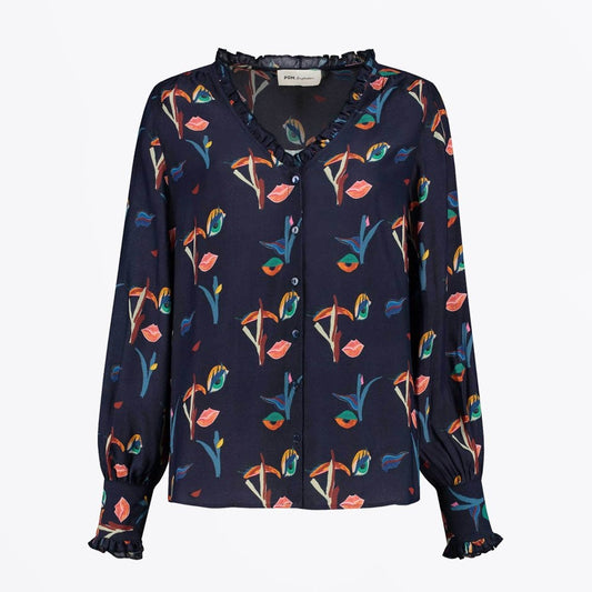 - 'Winks and Kisses' Print Blouse - Dark Blue