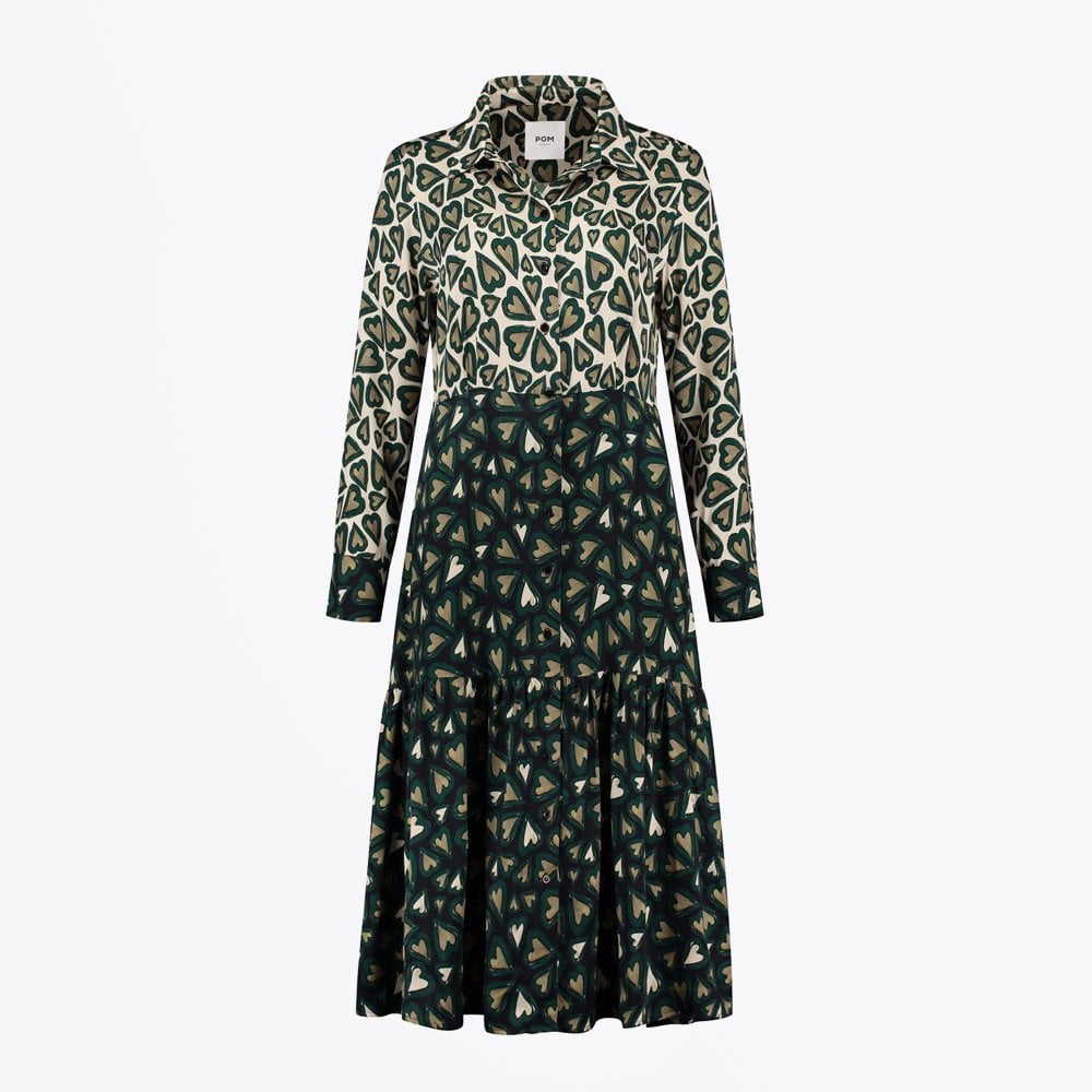 Pom Heart Print Midi Dress - Ivory/Black