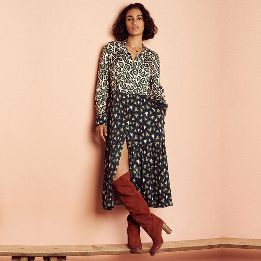 Heart Print Midi Dress - Ivory/Black
