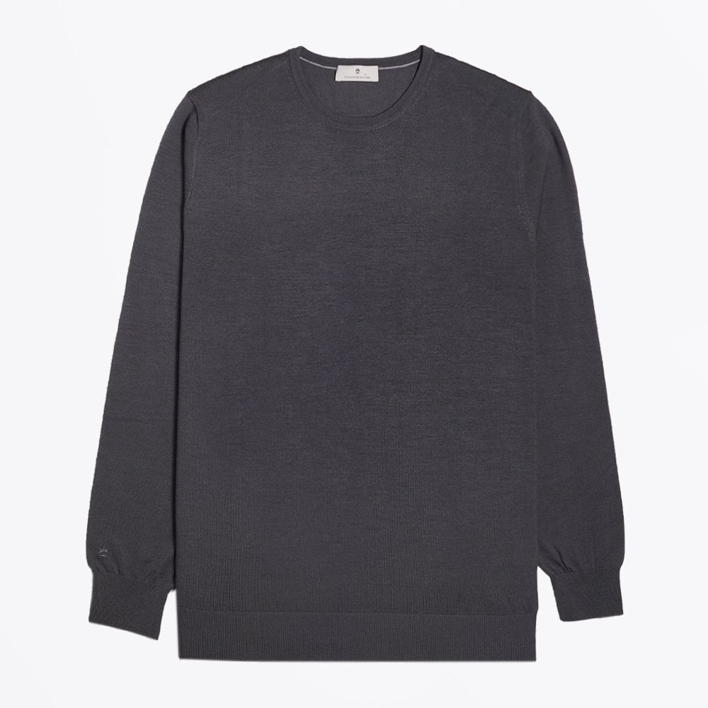 Thomas Merino Crew Neck Knit Sweater - Grey
