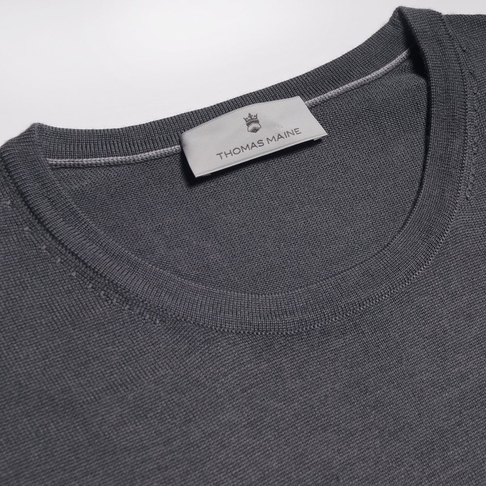 Merino Crew Neck Knit Sweater - Grey