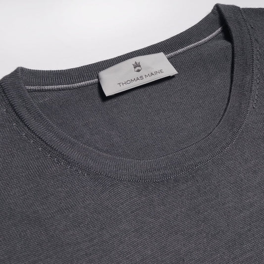 Merino Crew Neck Knit Sweater - Grey