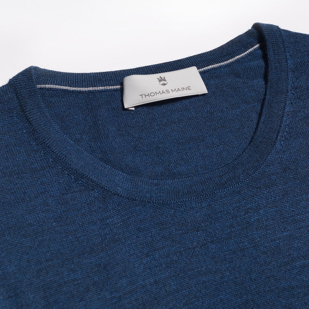 Merino Crew Neck Knit Sweater - Blue