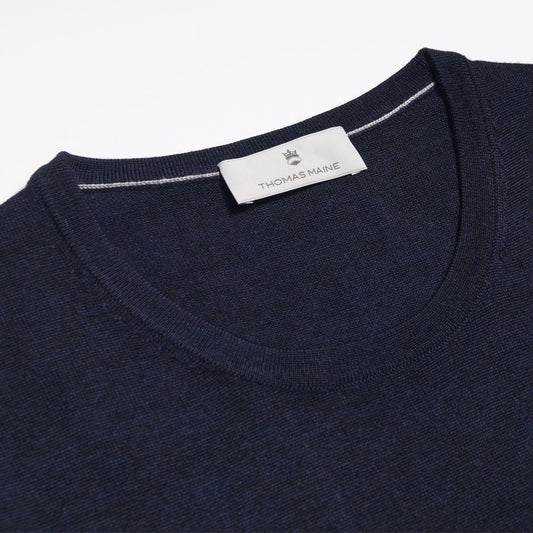 Merino Crew Neck Knit Sweater - Navy