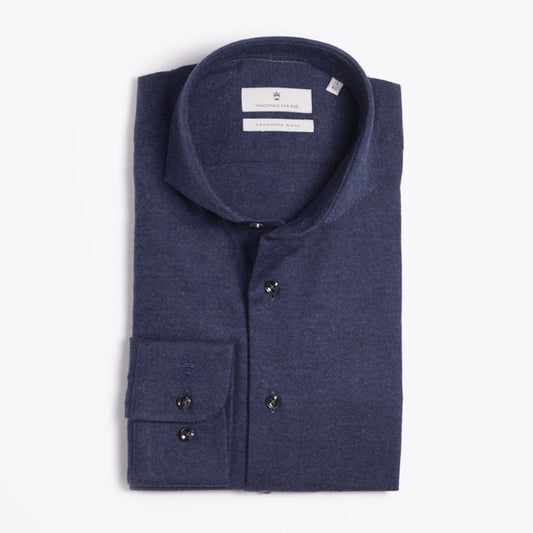 - Cashmere-Blend Flannel Shirt - Navy