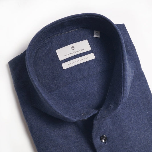 - Cashmere-Blend Flannel Shirt - Navy