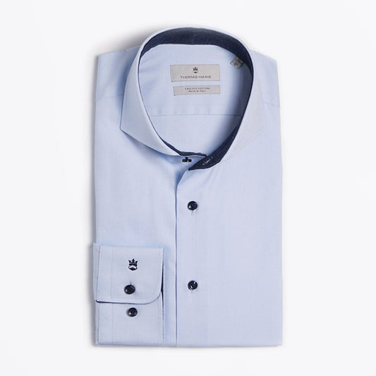 - Contrast Insert Shirt - Light Blue